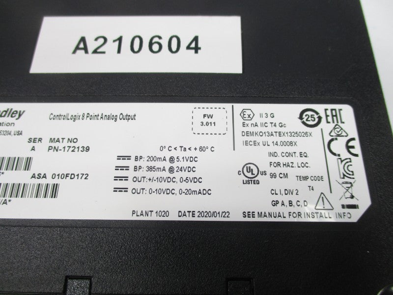 ALLEN BRADLEY 1756-OF8I SER. A F/W 3.011 24VDC (NO TERMINAL) NSMP