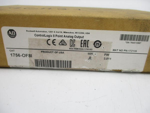 ALLEN BRADLEY 1756-OF8I SER. A F/W 3.011 24VDC (NO TERMINAL) NSMP