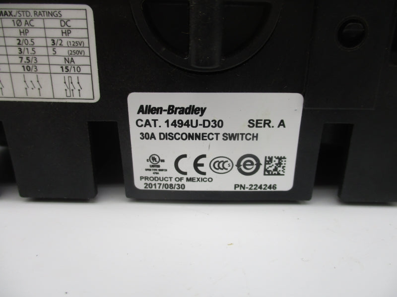 ALLEN BRADLEY 1494U-D30 SER. A 1494U-F30 600V 30A UNMP
