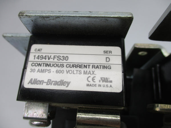 ALLEN BRADLEY 1494V-DS30 SER. D 1495-N8 1494V-FS30 600V 30A UNMP
