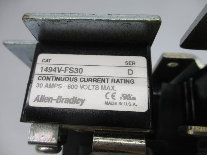 ALLEN BRADLEY 1494V-DS30 SER. D 1495-N8 1494V-FS30 600V 30A UNMP