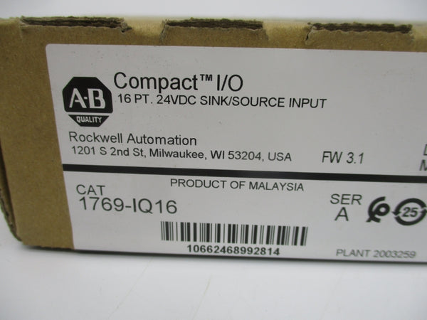 ALLEN BRADLEY 1769-IQ16 SER. A F/W 3.1 24VDC DATE: 2021 NSFS