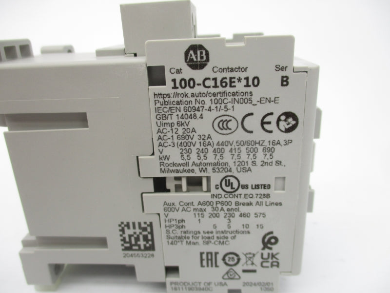 ALLEN BRADLEY 100-C16EJ10 SER. B 24VDC (WH) NSMP