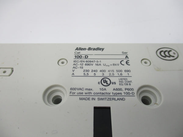 ALLEN BRADLEY 100-DS1-11 SER. A 600VAC 10A (BR/WH) NSMP