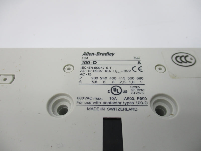 ALLEN BRADLEY 100-DS1-11 SER. A 600VAC 10A (BR/WH) NSMP