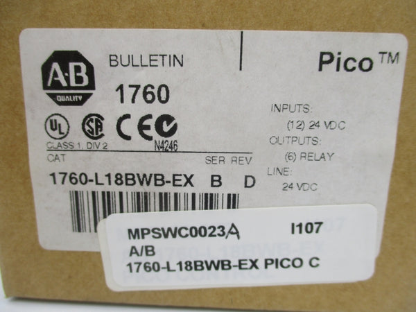 ALLEN BRADLEY 1760-L18BWB-EX SER. B 24VDC REV. D NSMP