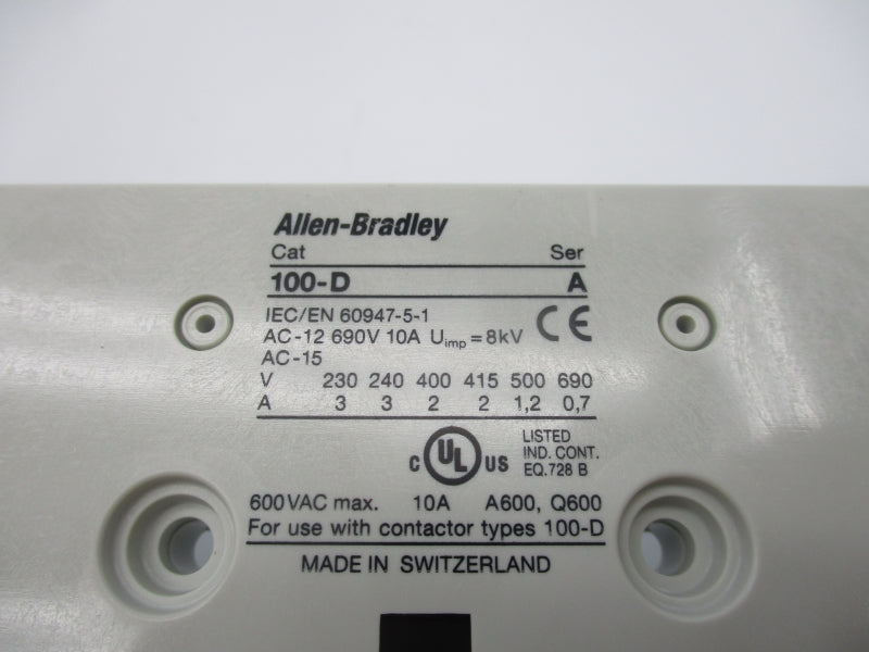 ALLEN BRADLEY 100-DS1-B11H SER. A 600VAC 10A NSMP