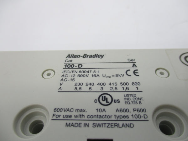 ALLEN BRADLEY 100-DS1-11 SER. A 600VAC 10A NSNP