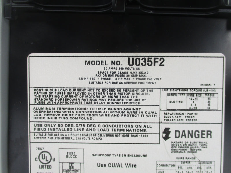 MIDWEST ELECTRIC U035F2 240VAC 30A NSNP