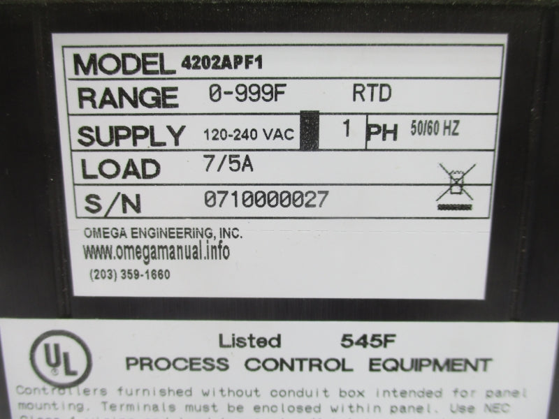 OMEGA 4202APF1 120-240VAC 7/5A 0-999'F UNMP