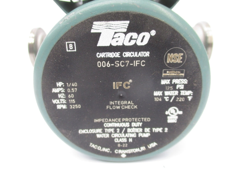 TACO 006-SC7-IFC 115V 0.57A 1/40HP 3250RPM UNMP