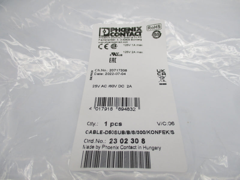 PHOENIX CONTACT CABLE-D50SUB/B/S/300/KONFEK/S 125V 1A NSMP