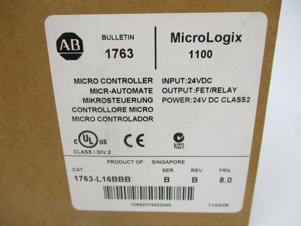 ALLEN BRADLEY 1763-L16BBB SER. B F/W 8 24VDC DATE: 2008 NSFS