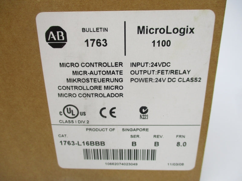 ALLEN BRADLEY 1763-L16BBB SER. B F/W 8 24VDC DATE: 2008 NSFS