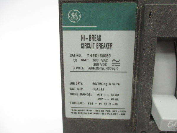 GENERAL ELECTRIC THED136050 600VAC 50A NSMP