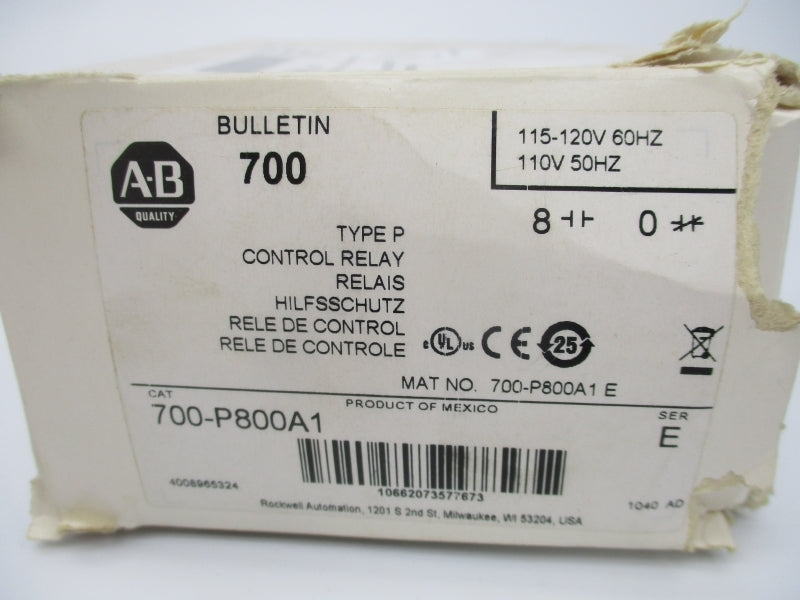 ALLEN BRADLEY 700-P800A1 SER. E 110/115-120V 60A (WH) NSMP