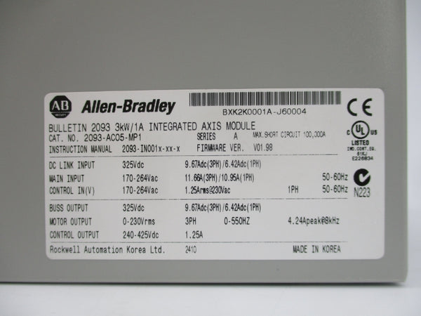ALLEN BRADLEY 2093-AC05-MP1 SER. A F/W 1.98 NSMP