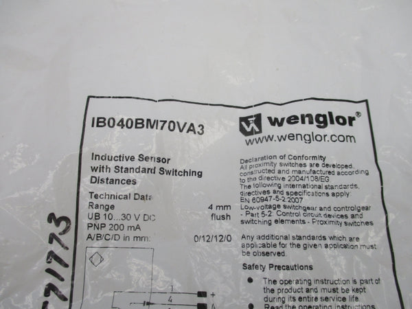 WENGLOR IB040BM70VA3 10-30VDC NSMP