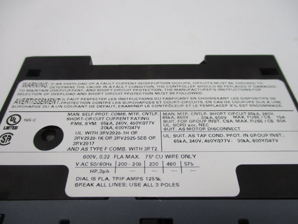 SIEMENS 3RV2011-0DA10 600V 0.22-0.32A NSMP