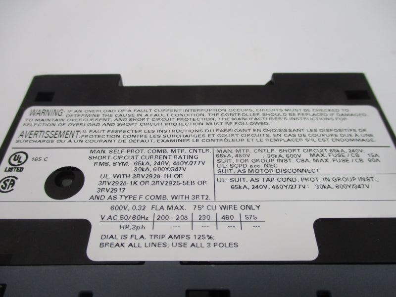 SIEMENS 3RV2011-0DA10 600V 0.22-0.32A NSMP