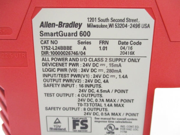 ALLEN BRADLEY 1752-L24BBBE SER. A 24VDC 4A F/W 1.01 NSMP