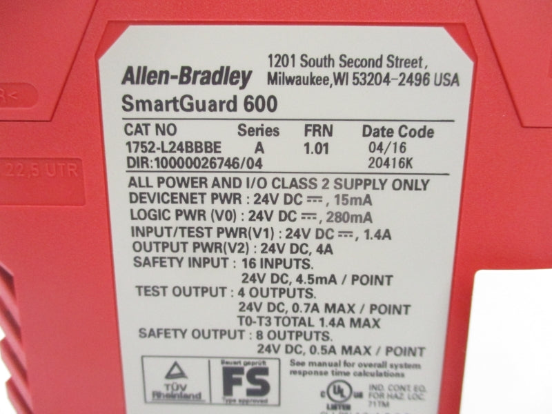 ALLEN BRADLEY 1752-L24BBBE SER. A 24VDC 4A F/W 1.01 NSMP