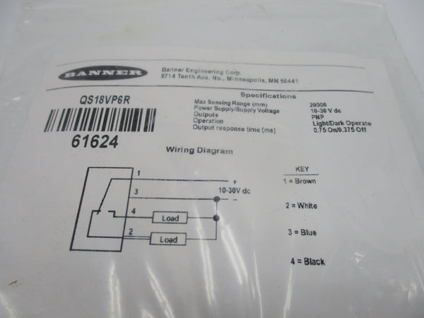 BANNER ENGINEERING QS18VP6R 10-30VDC NSMP