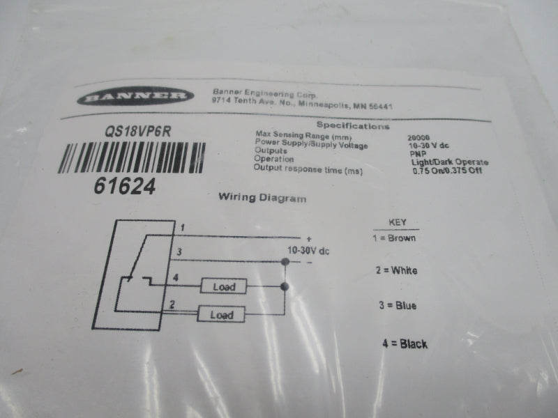 BANNER ENGINEERING QS18VP6R 10-30VDC NSMP