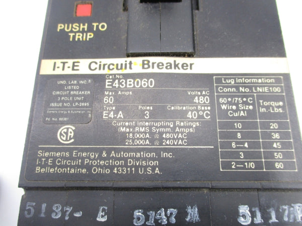 SIEMENS E43B060 480V 60A NSMP