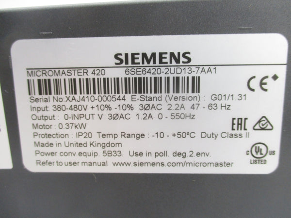 SIEMENS 6SE6420-2UD13-7AA1 380-480V 2.2A NSMP