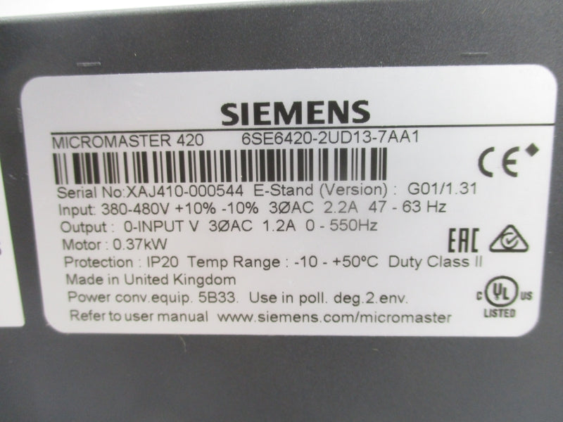 SIEMENS 6SE6420-2UD13-7AA1 380-480V 2.2A NSMP