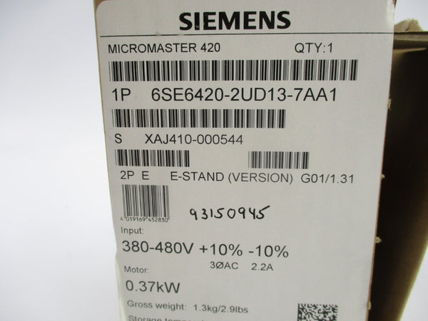 SIEMENS 6SE6420-2UD13-7AA1 380-480V 2.2A NSMP