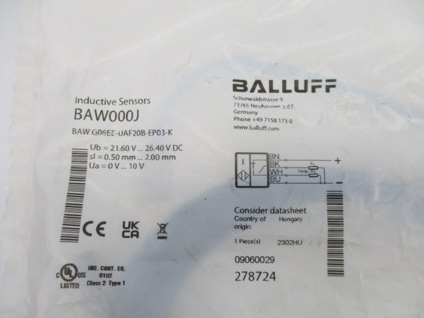 BALLUFF BAW000J BAW G06EE-UAF20B-EP03-K 21.6-26.4VDC NSMP