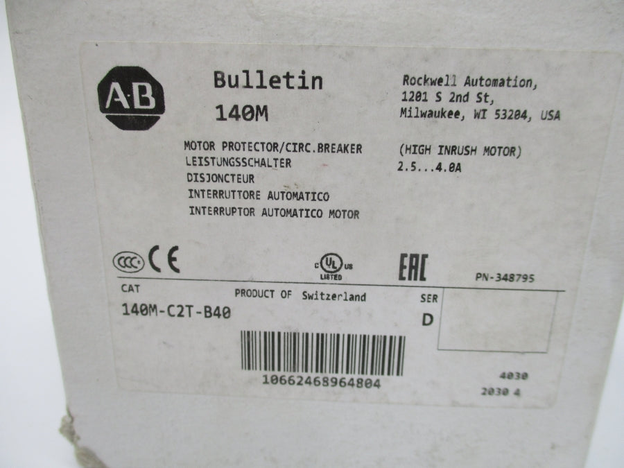 ALLEN BRADLEY 140M-C2T-B40 SER. D 690V 2.5-4A (WH) NSMP