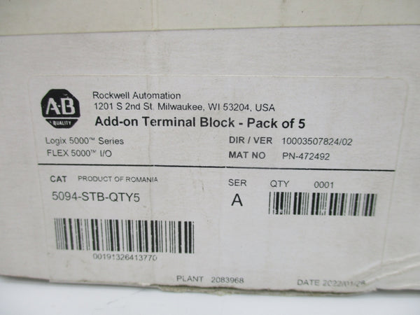 ALLEN BRADLEY 5094-STB-QTY5 SER. A (PKG OF 5) (WH) NSMP