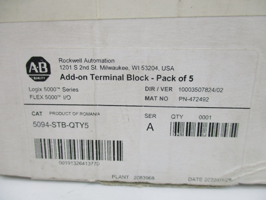 ALLEN BRADLEY 5094-STB-QTY5 SER. A (PKG OF 5) (WH) NSMP