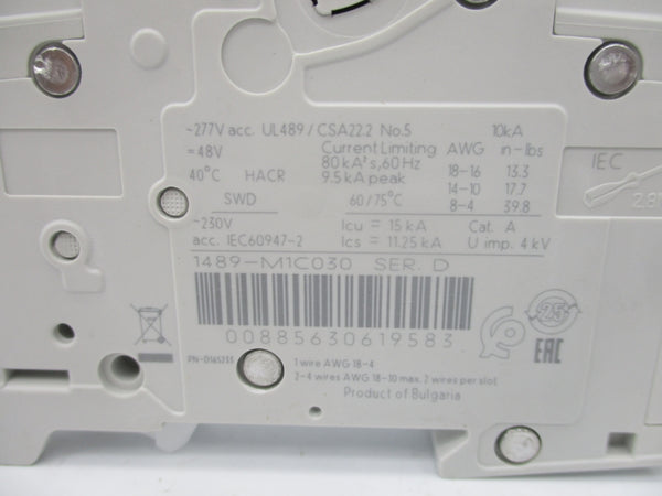 ALLEN BRADLEY 1489-M1C030 SER. D 277V 3A (PKG OF 2) (WH) NSMP