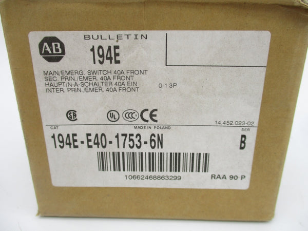 ALLEN BRADLEY 194E-E40-1753-6N SER. B 690V (BR/WH) NSMP