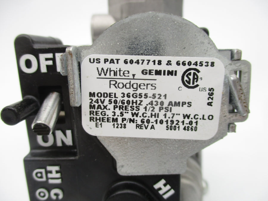 WHITE RODGERS 60-101921-81 36G55-521 24V 0.430A 1/2PSI REV. A 1/2" NSMP