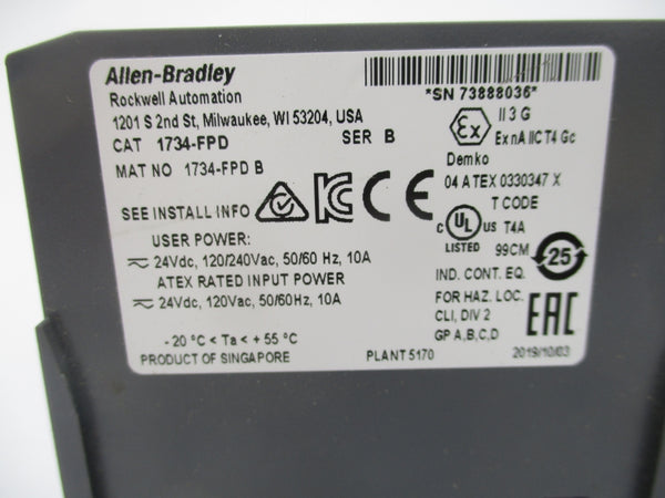 ALLEN BRADLEY 1734-FPD SER. B 120/240VAC 10A NSNP