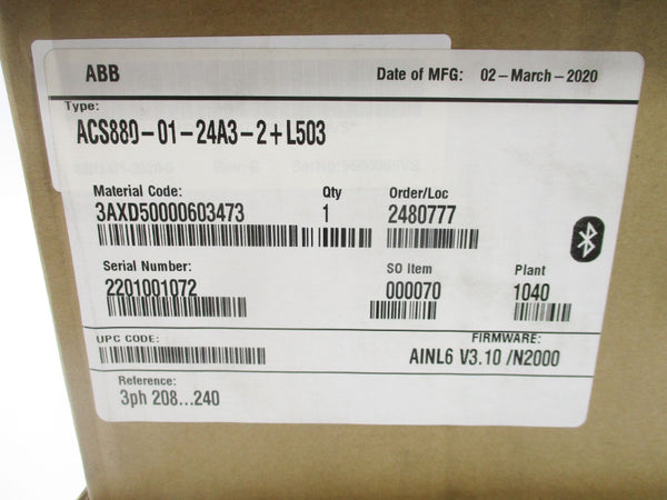 ABB ACS880-01-24A3-2+L503 F/W 3.10 DATE: 2020 NSFS