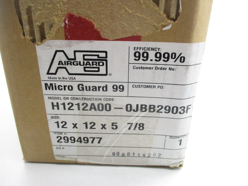 AIRGUARD H1212A00-0JBB2903F 12X12X5-7/8 NSMP