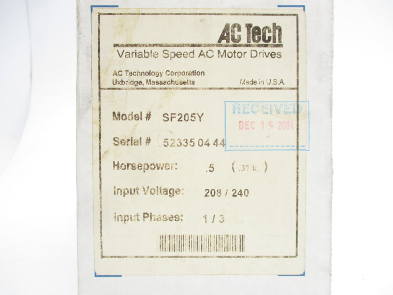 AC TECH SF205Y 208/240V NSFS