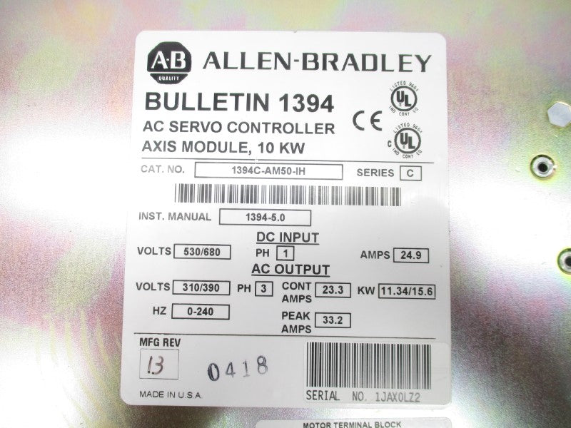 ALLEN BRADLEY 1394C-AM50-IH SER. C 530/680VDC 24.9A (AS PICTURED) UNMP