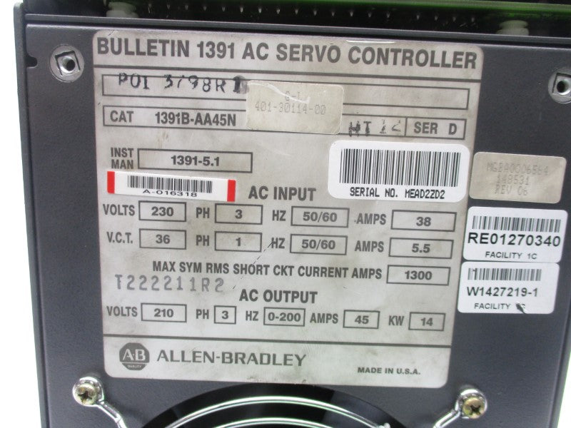ALLEN BRADLEY 1391B-AA45N SER. D 230VAC 38A REMAN