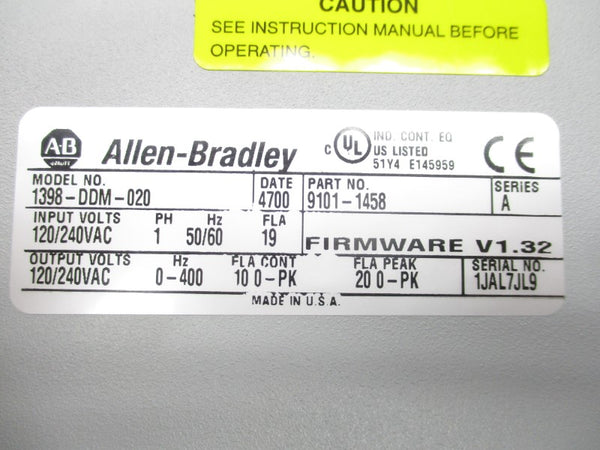 ALLEN BRADLEY 1398-DDM-020 SER. A 120/240VAC F/W 1.32 NSMP
