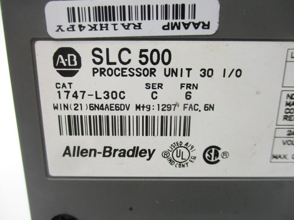 ALLEN BRADLEY 1747-L30C SER. C F/W 6 240VAC 7.5A (AS PICTURED) UNMP