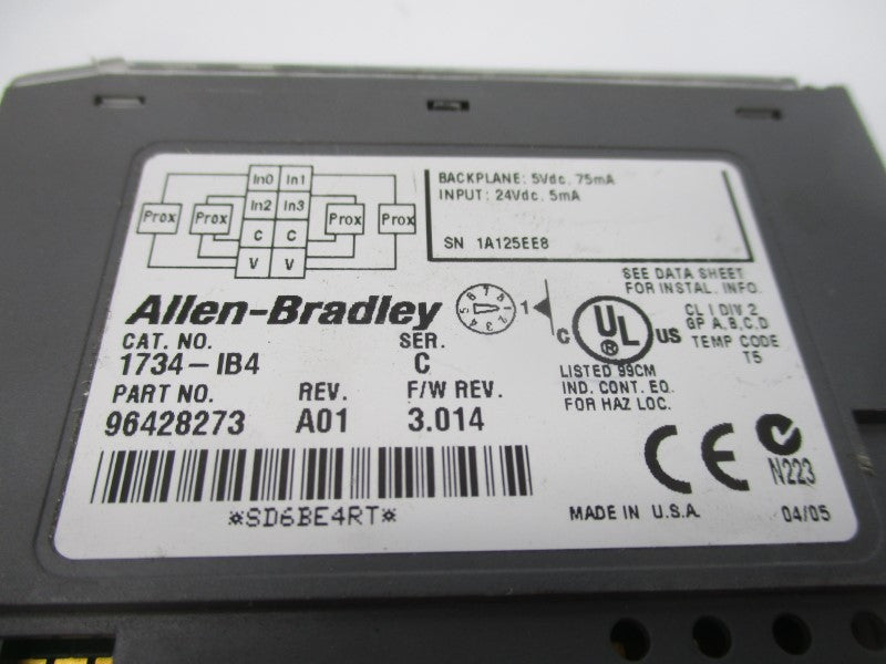ALLEN BRADLEY 1734-IB4 SER. C F/W 3.014 24VDC UNMP