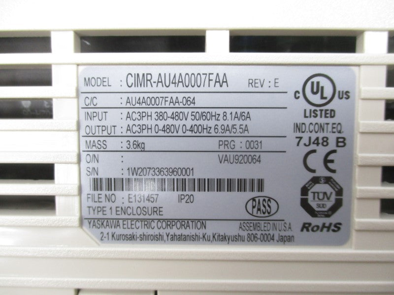 YASKAWA CIMR-AU4A0007FAA 380-480V 8.1/6A NSMP