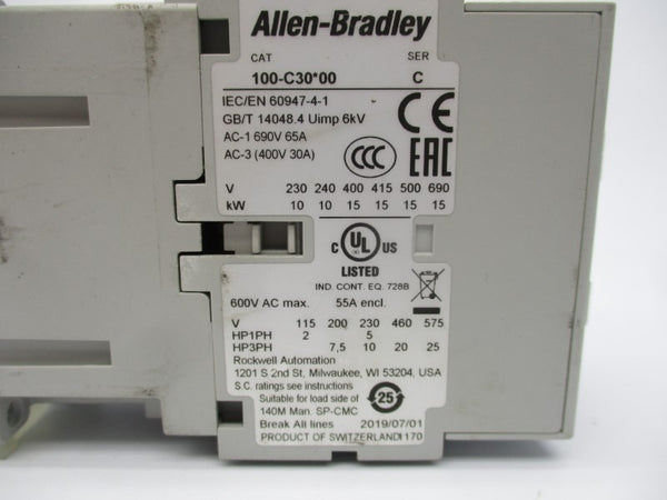 ALLEN BRADLEY 100-C30D10 SER. C 110/120V UNMP